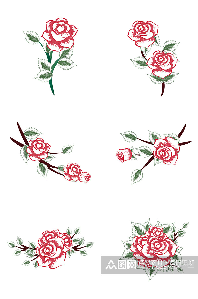 手绘半写实向红色玫瑰花素材