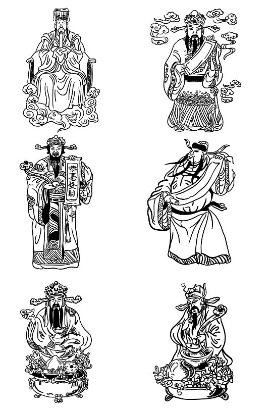 财源滚滚财神手绘线描-众图网
