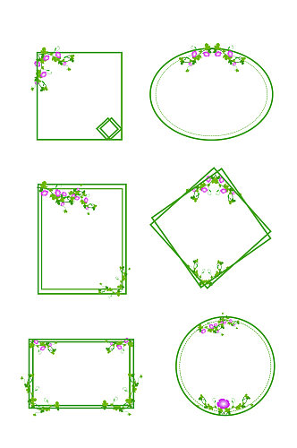 喇叭花绿色藤条花边框套图元素