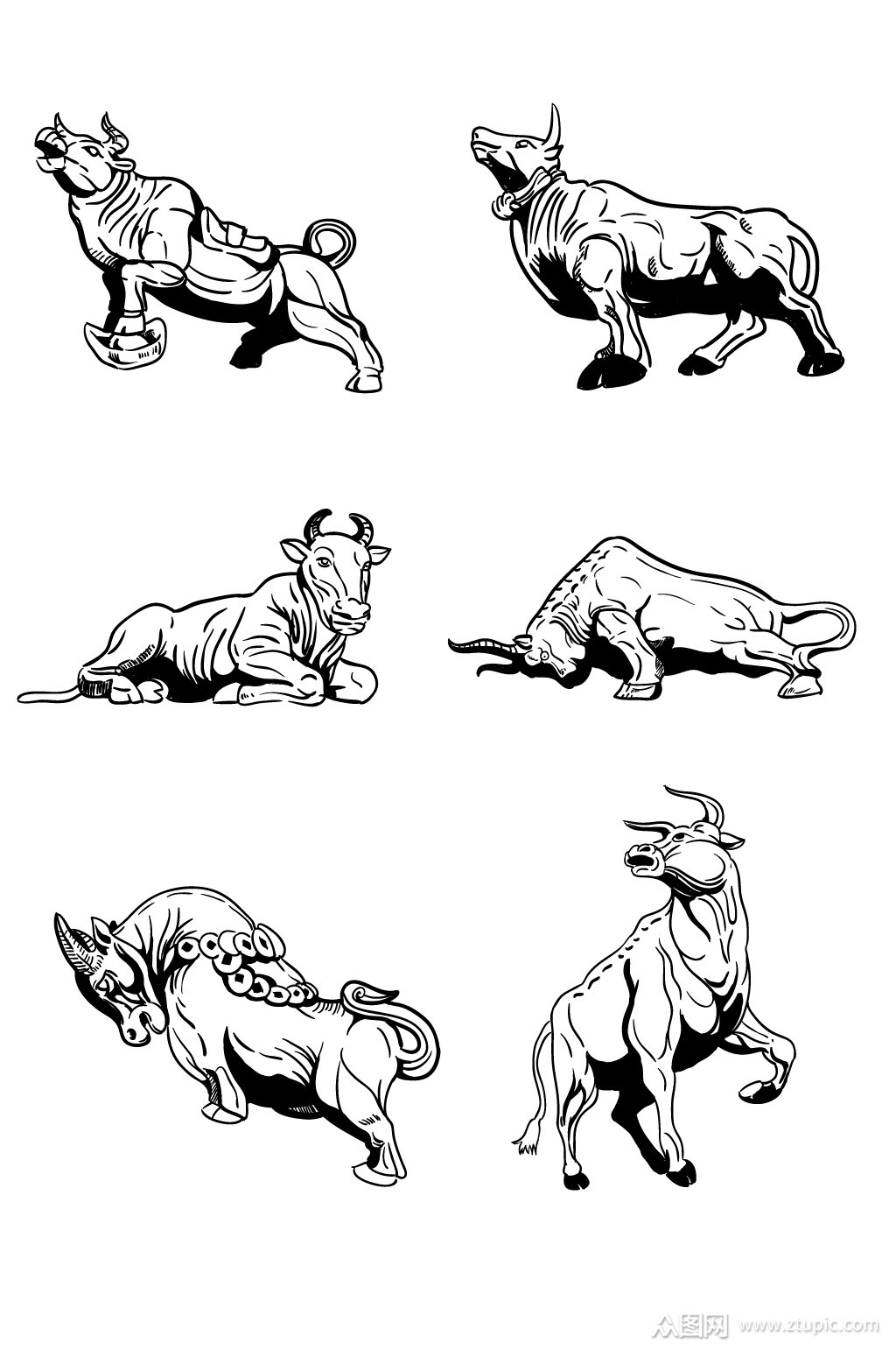 金牛送财卡通手绘素材