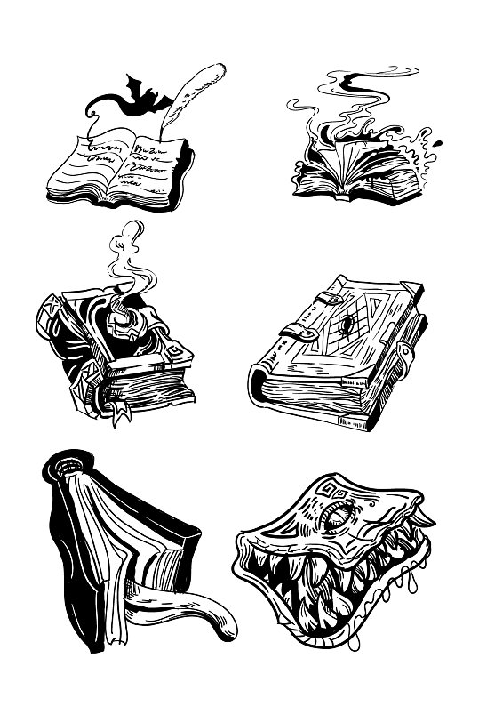 魔法书卡通手绘图案元素