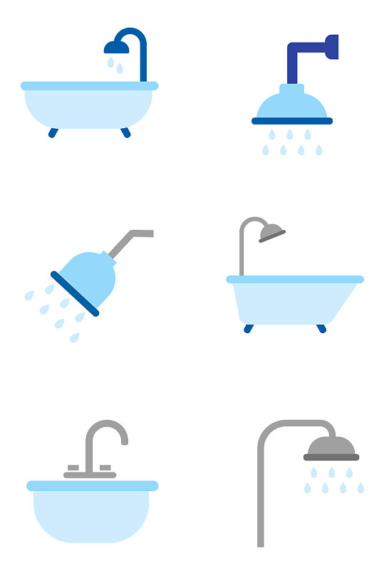 蓝色系卫浴花洒图标元素