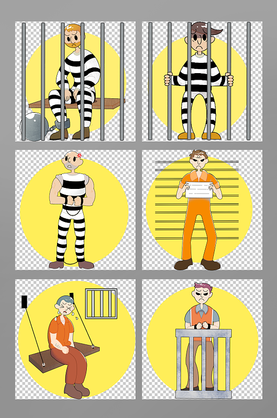 男性恶人囚犯人物插画