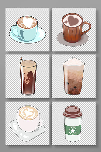 简易画风的咖啡饮品元素插画