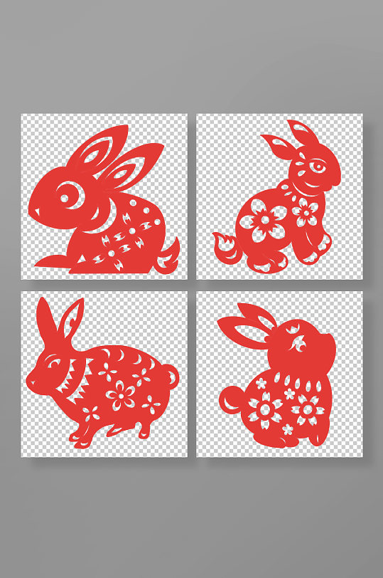十二生肖卯兔中国风兔年兔子剪纸插画
