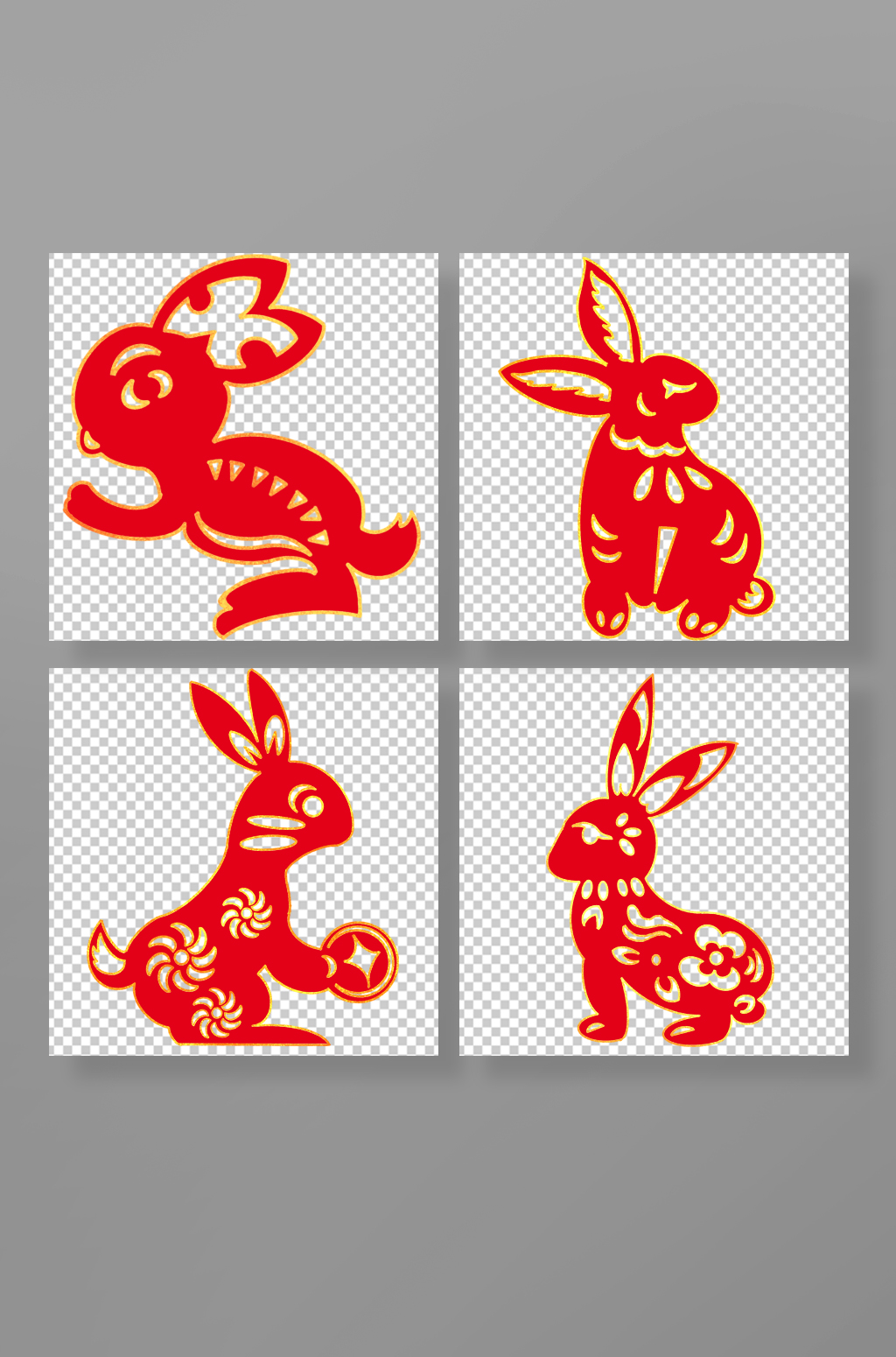 火红中国风兔年兔子剪纸插画素材