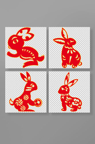 火红中国风兔年兔子剪纸插画