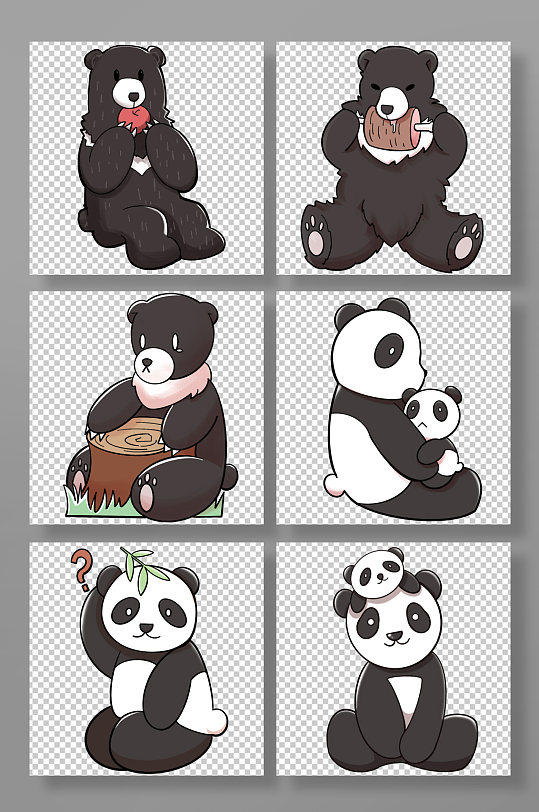 大熊猫黑熊国家保护动物元素插画