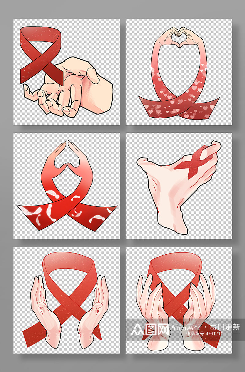 爱心红丝带艾滋元素插画素材