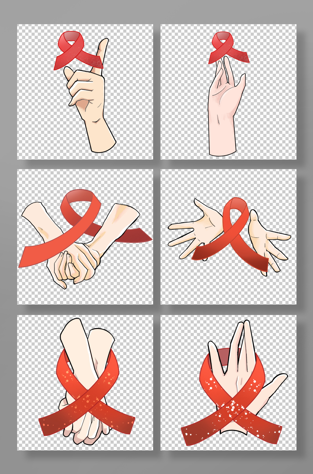 手绘HIV红丝带艾滋元素插画素材