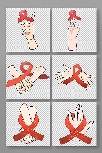 手绘HIV红丝带艾滋元素插画