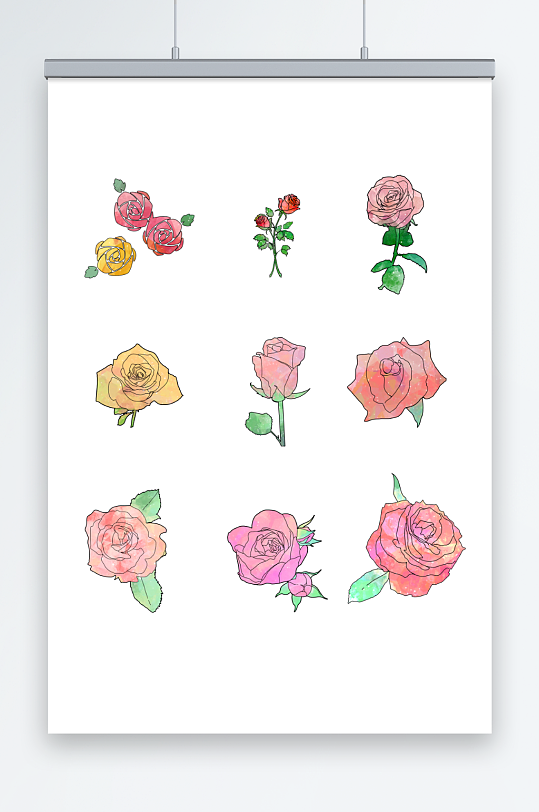浪漫玫瑰手绘鲜花玫瑰花插画元素