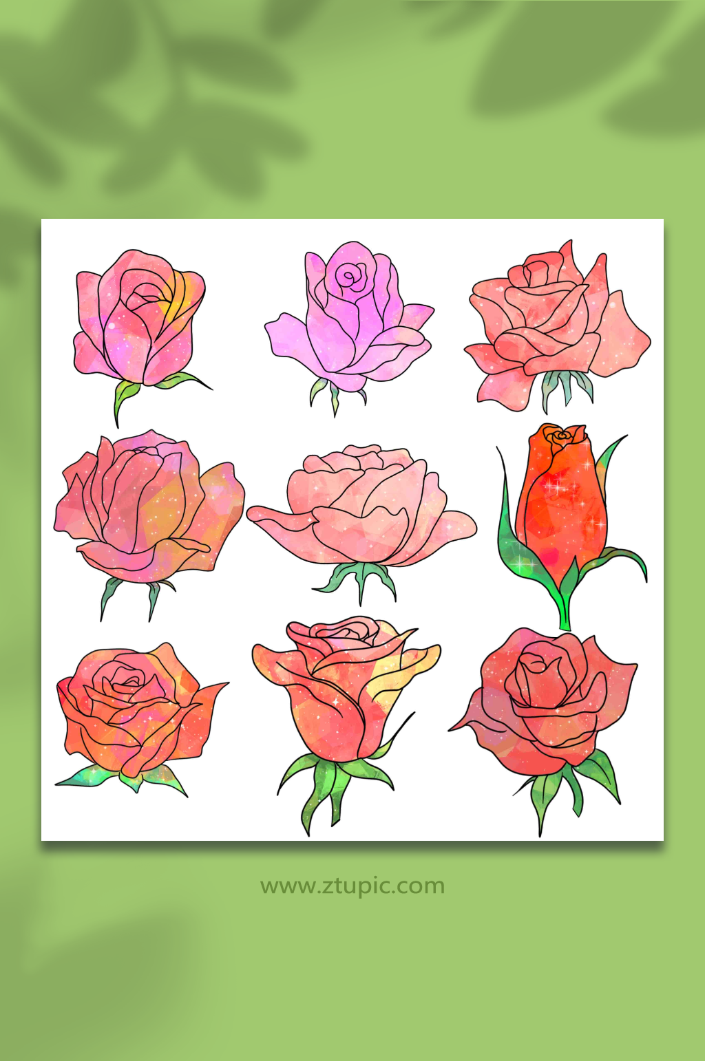 红色玫瑰手绘鲜花玫瑰花插画元素素材