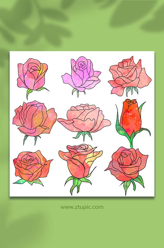 红色玫瑰手绘鲜花玫瑰花插画元素