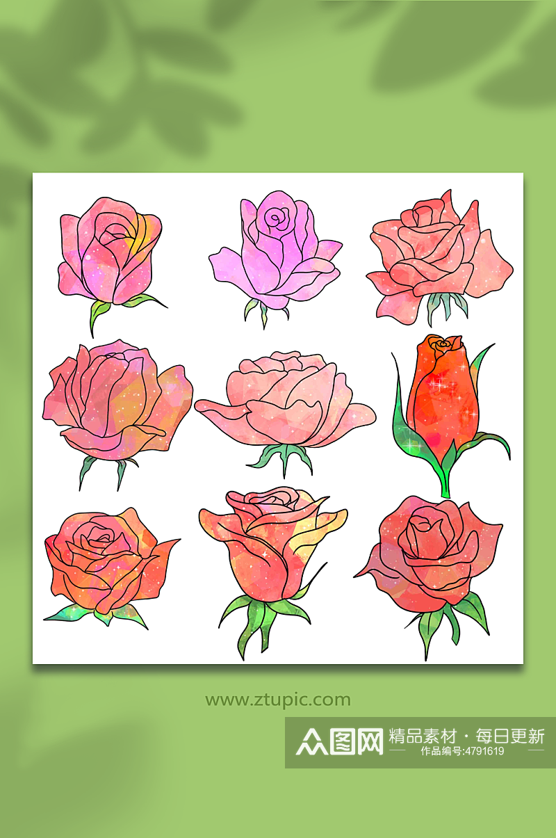 红色玫瑰手绘鲜花玫瑰花插画元素素材