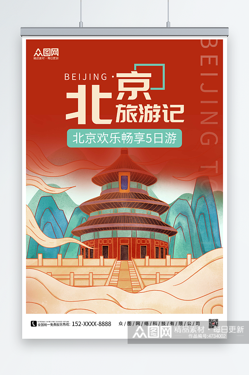北京旅游记北京城市旅游海报素材