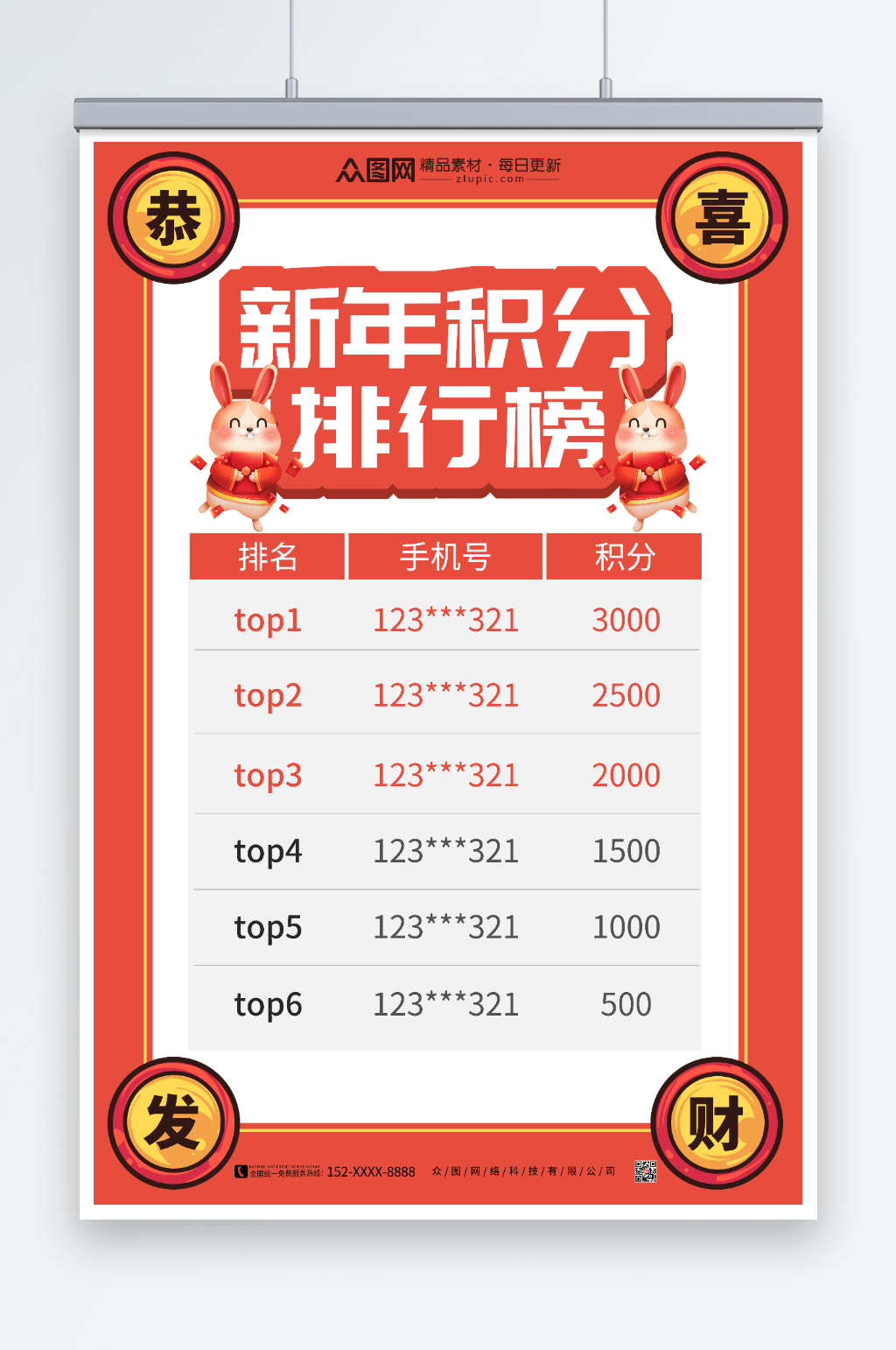 新年积分排行榜互联网H5活动排行榜海报素材
