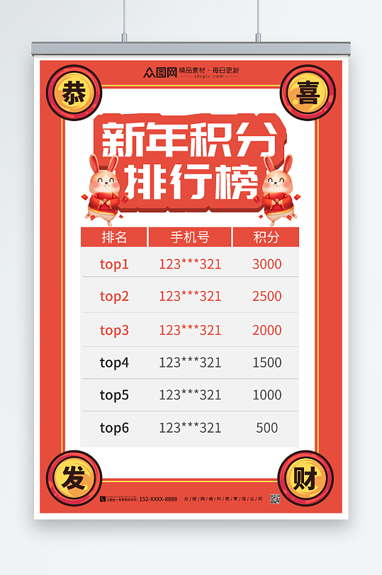 新年积分排行榜互联网h5活动排行榜海报