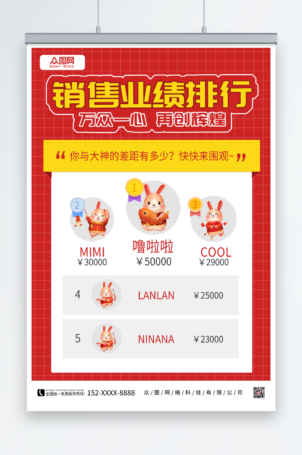企业销售业绩排名表彰荣誉榜海报素材