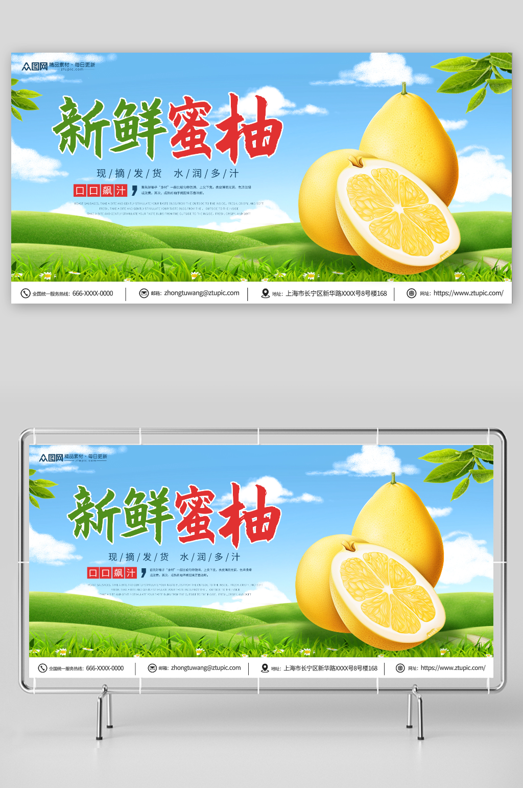 新鲜蜜柚柚子水果展板素材