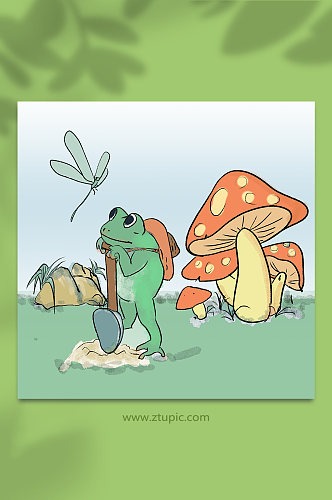青蛙惊蛰节气人物元素插画