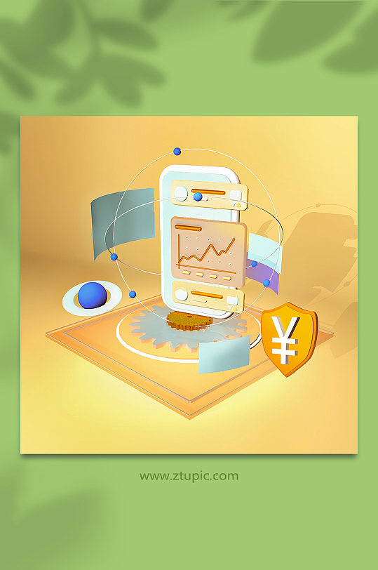 手机金融信用卡投资C4D3D模型-众图网