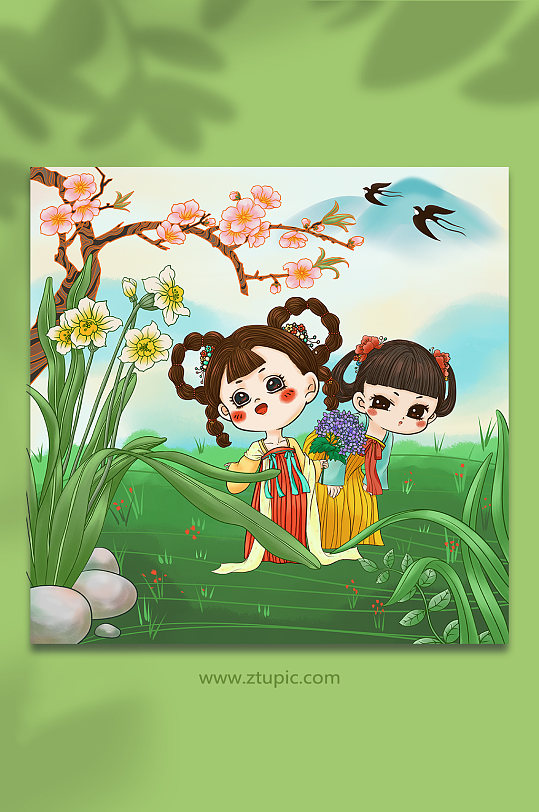 古風(fēng)小女孩立春節(jié)氣古風(fēng)人物插畫