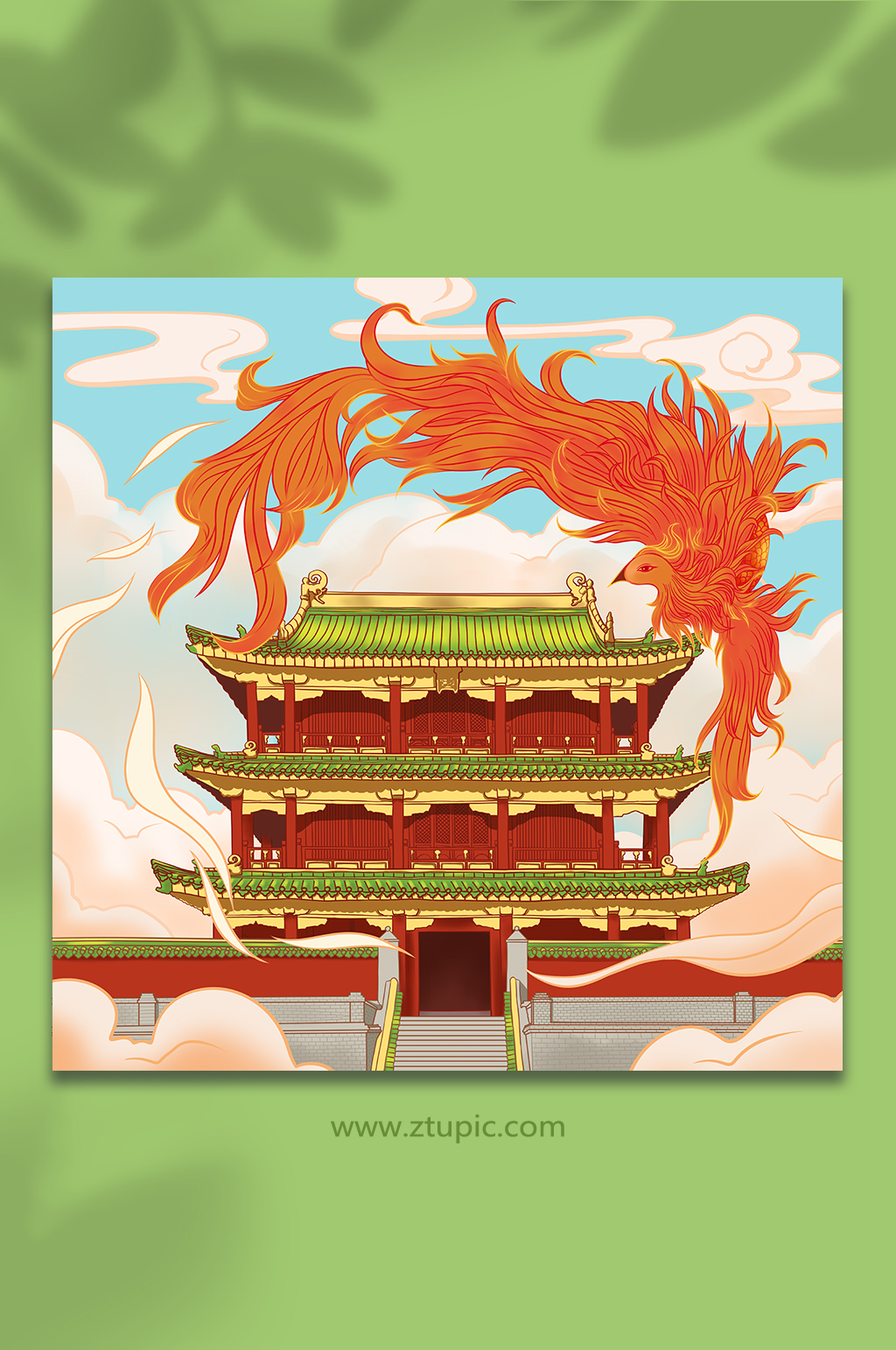 沈阳凤凰楼沈阳城市地标建筑插画素材