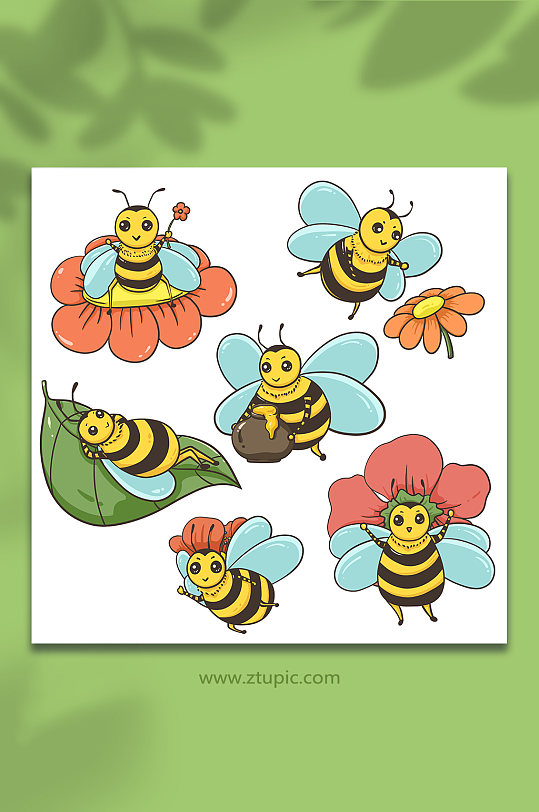 可爱春天采蜜蜜蜂昆虫元素插画