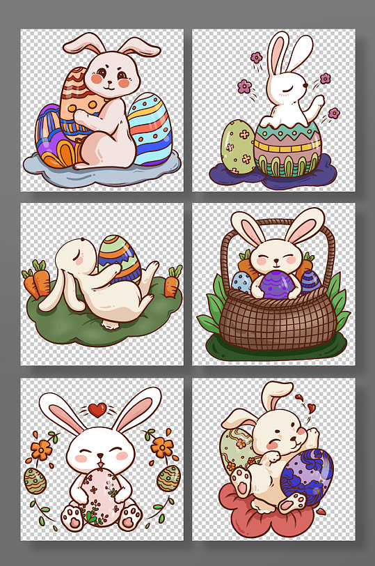 复活节可爱兔子彩蛋插画元素