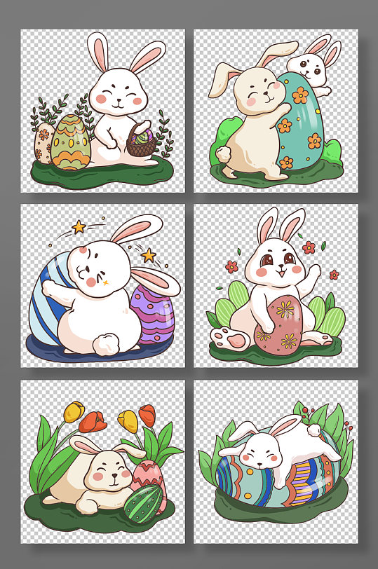 手绘复活节可爱兔子彩蛋插画元素