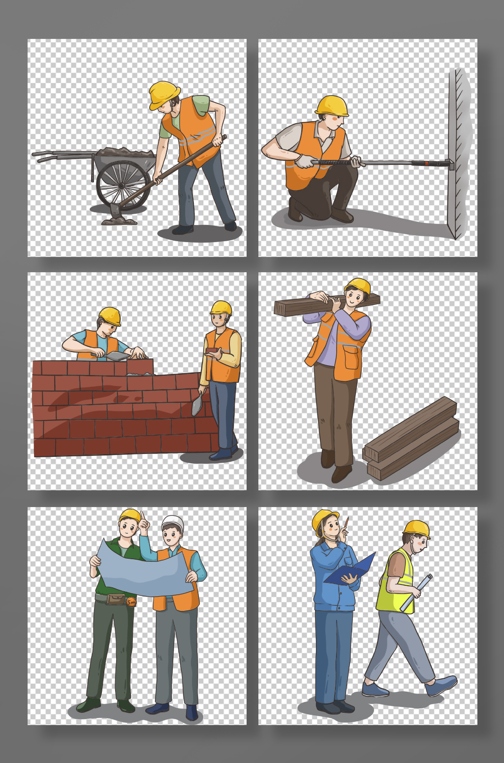 工地工程师建筑工人人物插画元素素材