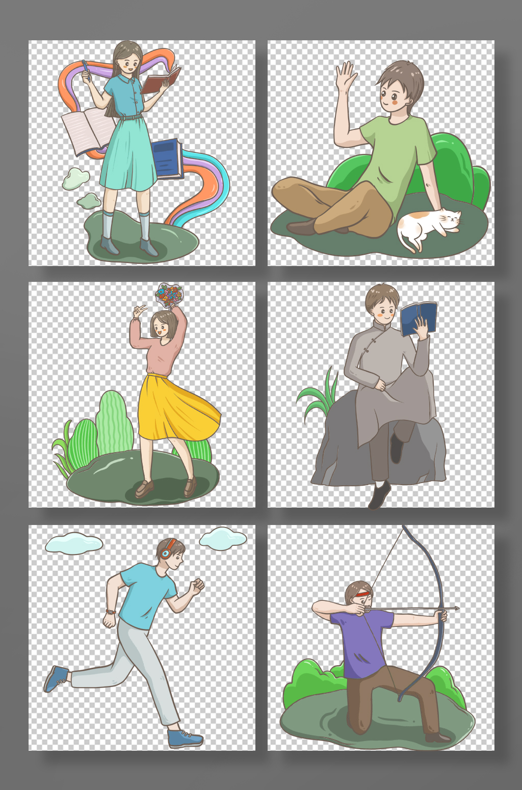 五四青年节活力活泼人物元素插画素材