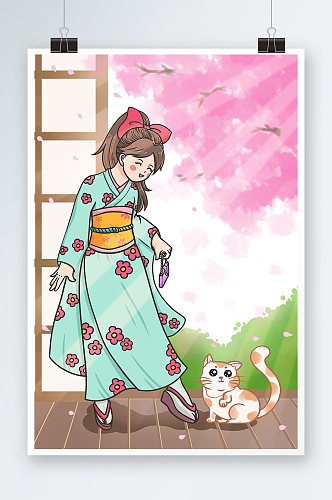 日本风情和服可爱女孩人物插画