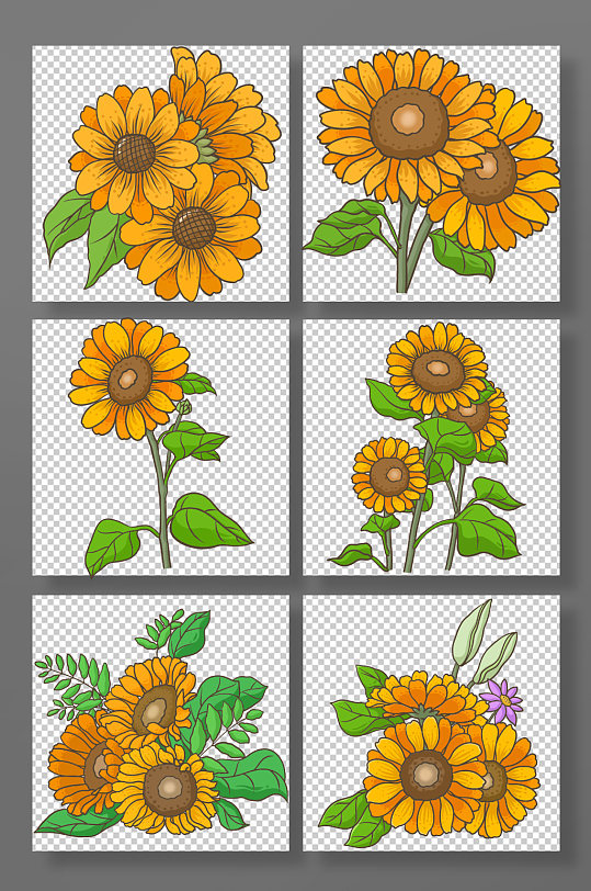 灿烂向日葵花卉元素插画-众图网