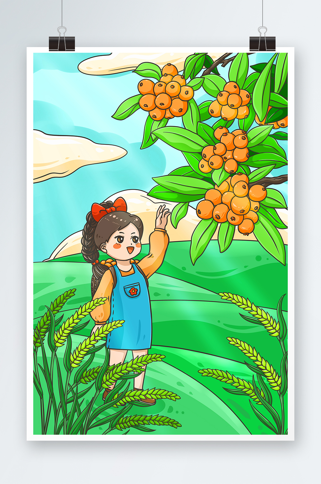 小满节气可爱女孩人物插画素材
