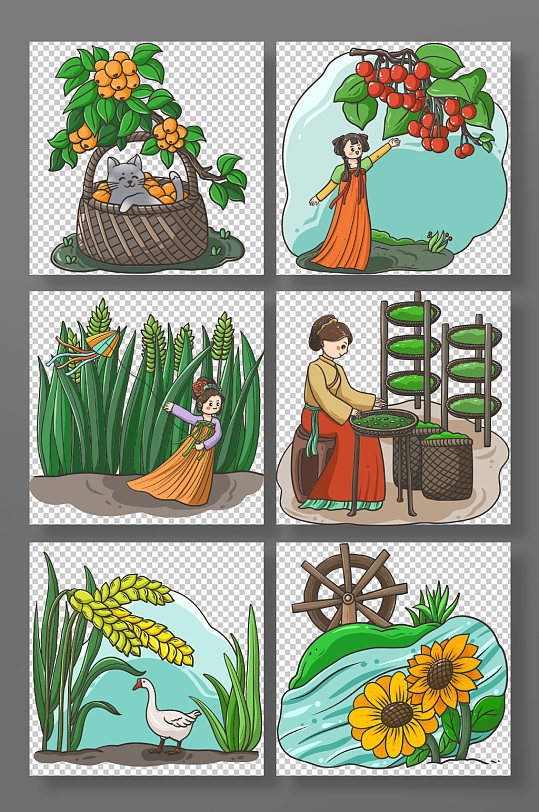 小满节气夏季可爱元素插画-众图网