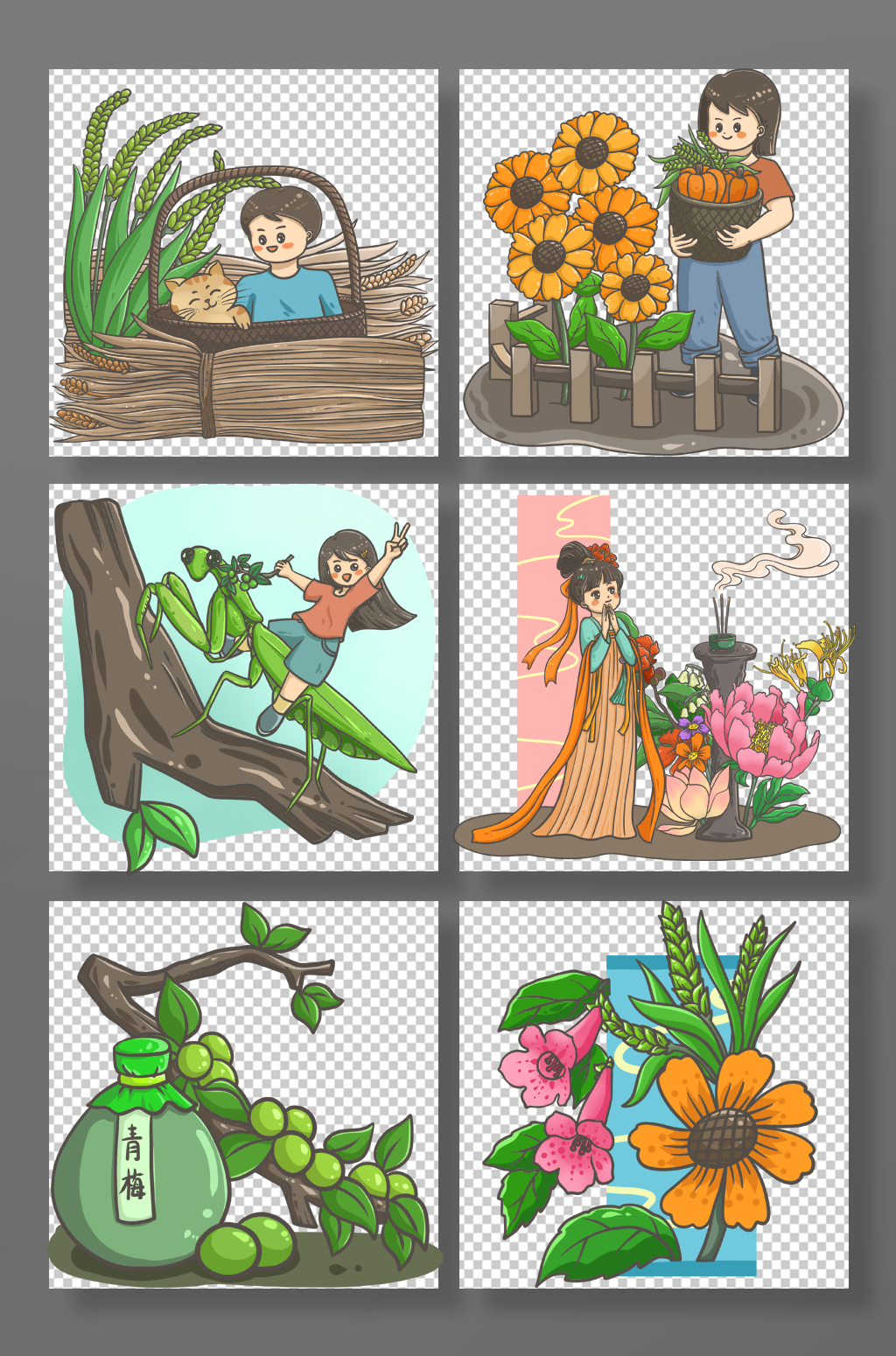 夏季芒种节气可爱元素插画素材
