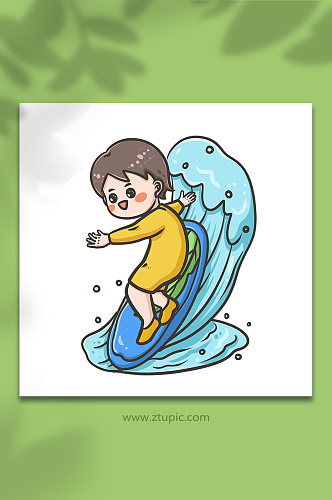 儿童运动冲浪人物元素插画