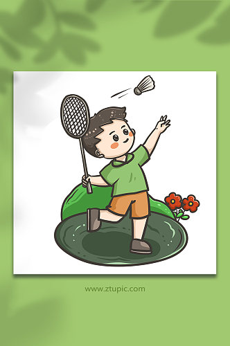 儿童运动打羽毛球人物元素插画