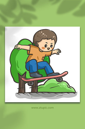 儿童运动滑板人物元素插画