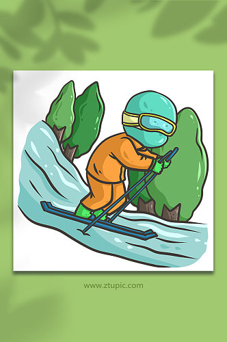儿童运动滑雪人物元素插画