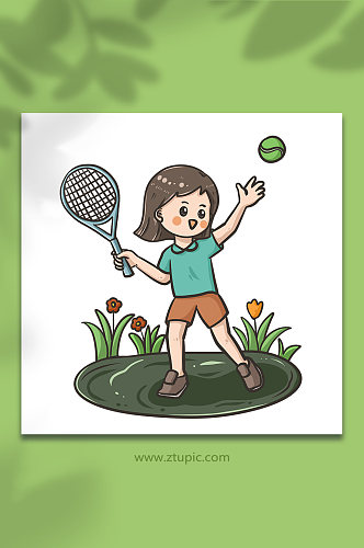 儿童运动打网球人物元素插画