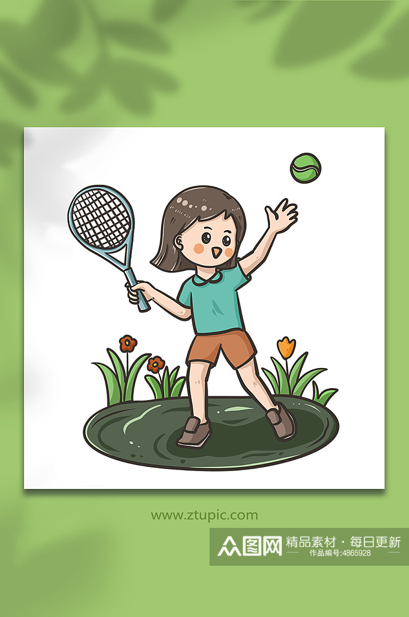 儿童运动打网球人物元素插画素材