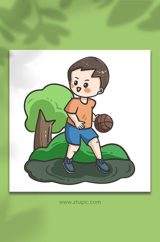 儿童运动打篮球人物元素插画