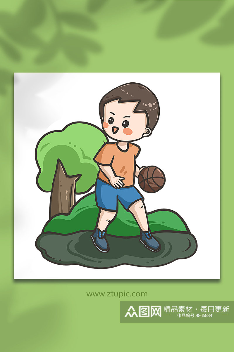 儿童运动打篮球人物元素插画素材
