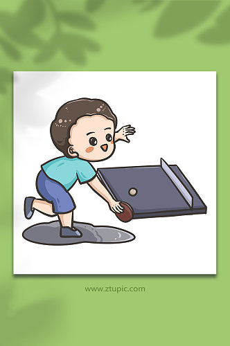 儿童运动打乒乓球人物元素插画