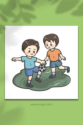 儿童运动踢足球人物元素插画