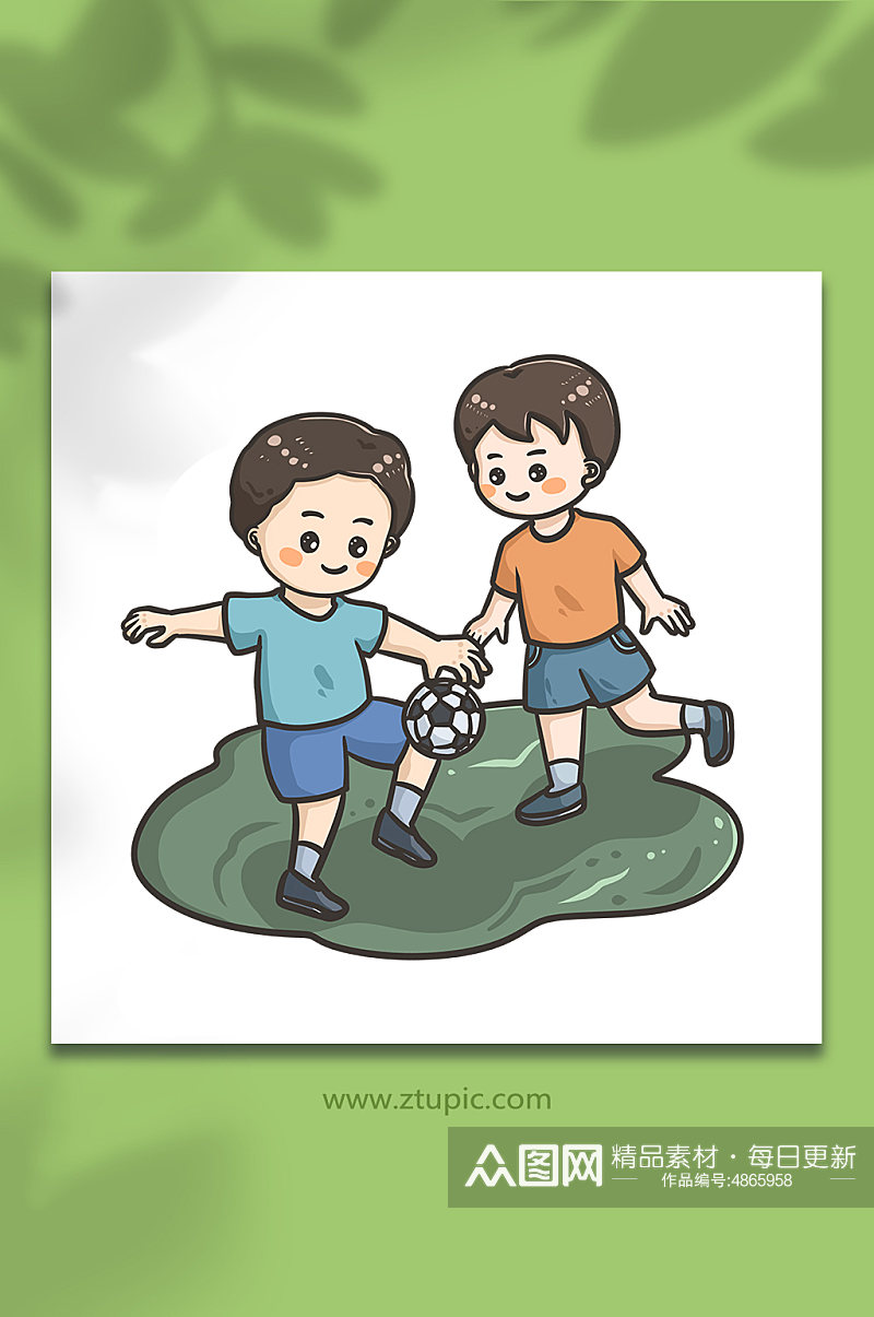 儿童运动踢足球人物元素插画素材