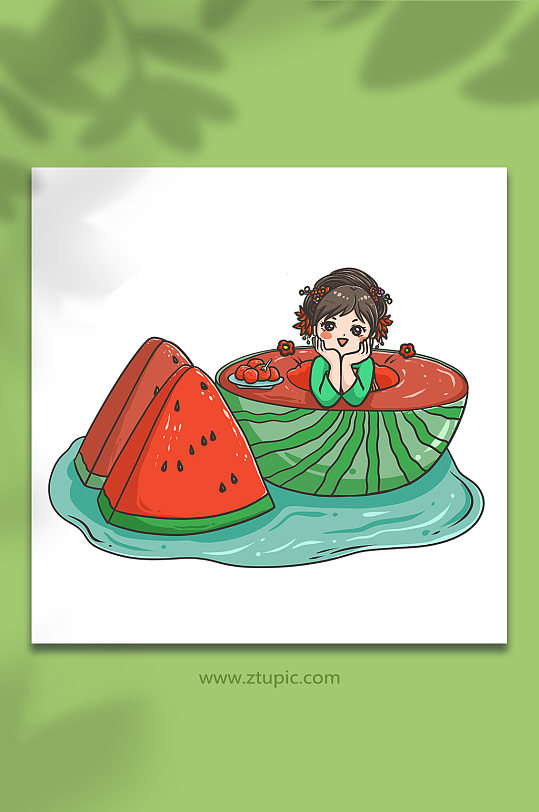 立夏节气夏季吃瓜人物元素插画